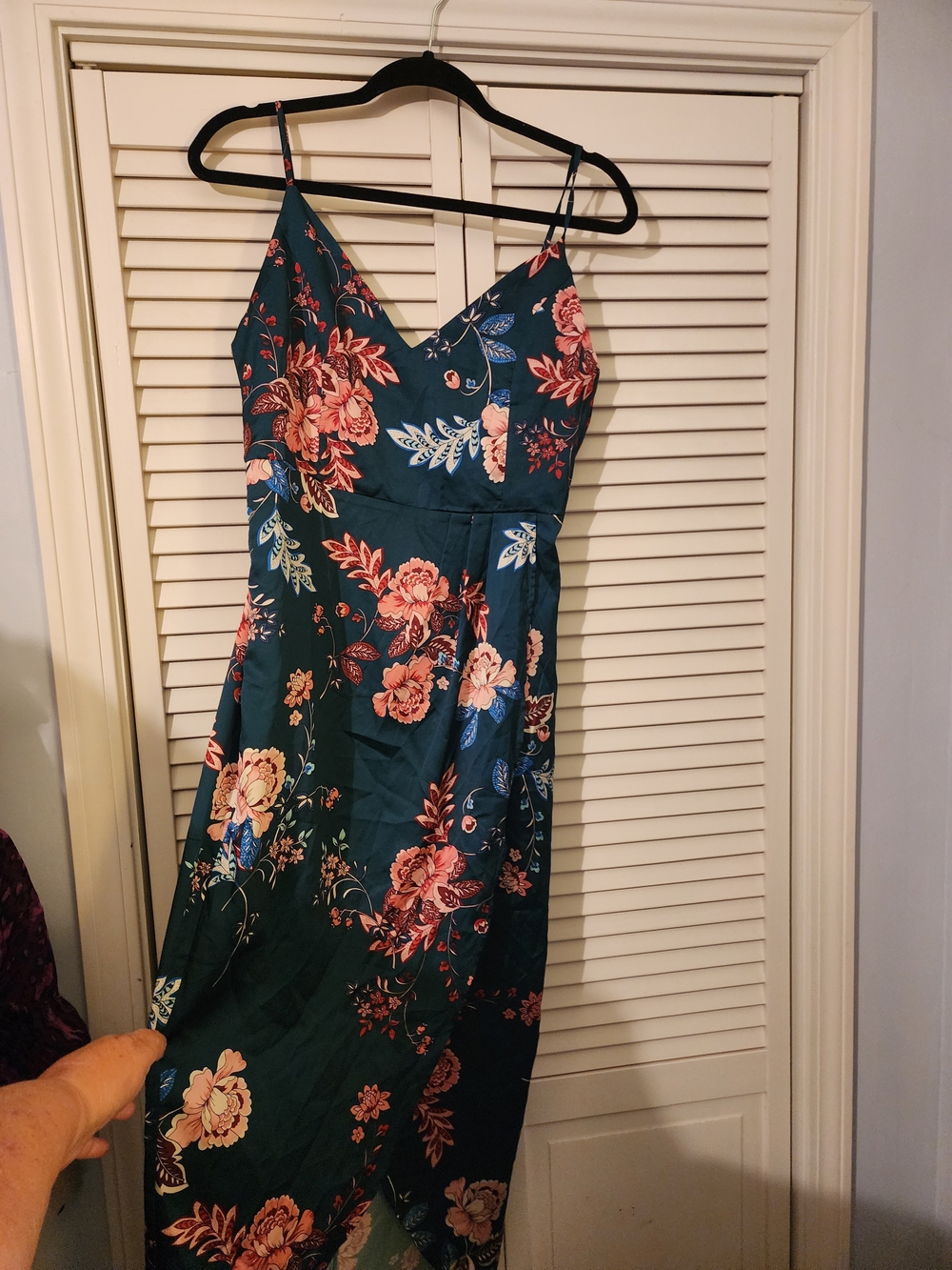 Floral V-Neck Teal Midi Dress with Spaghetti Straps